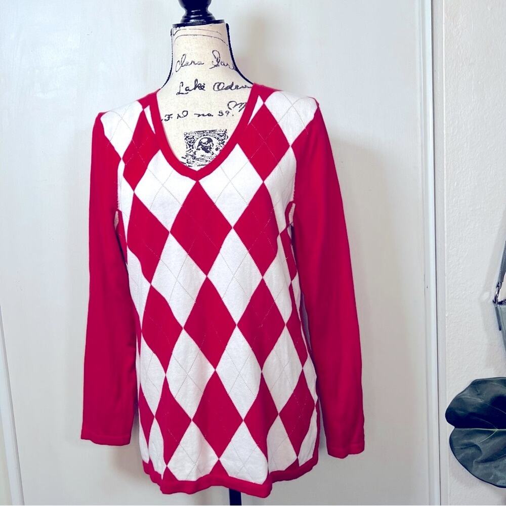 Tommy Hilfiger Women's Argyle V-Neck Long Sleeve Pullover Sweatshirt size Large